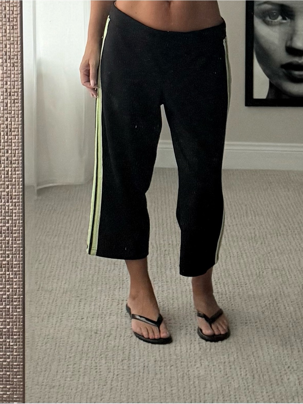 Y2K American Vintage Black Capris with Lime Side Stripes